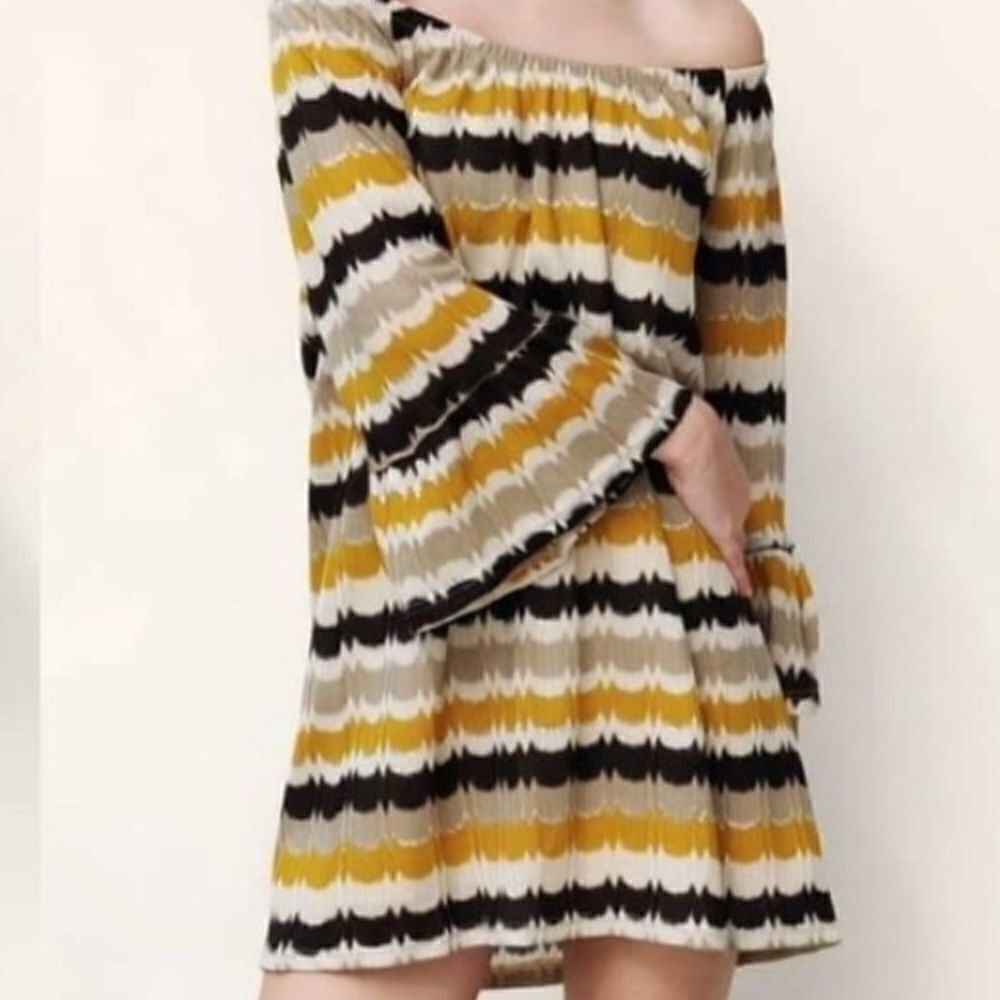 Striped Metallic Off Shoulder Dress - Picture 12 of 15